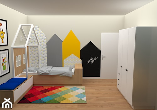 mieszkanie 1 - Duży biały czarny żółty pokój dziecka dla dziecka dla nastolatka dla chłopca dla dziewczynki, styl nowoczesny - zdjęcie od projekt ka