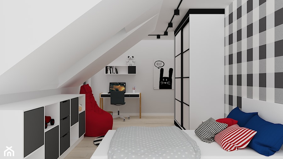 mieszkanie 15 - Średni biały czarny szary pokój dziecka dla nastolatka dla chłopca dla dziewczynki, styl nowoczesny - zdjęcie od projekt ka