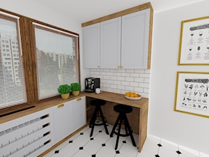 kuchnia 47 - Średnia zamknięta biała z lodówką wolnostojącą kuchnia w kształcie litery l z oknem, styl tradycyjny - zdjęcie od projekt ka