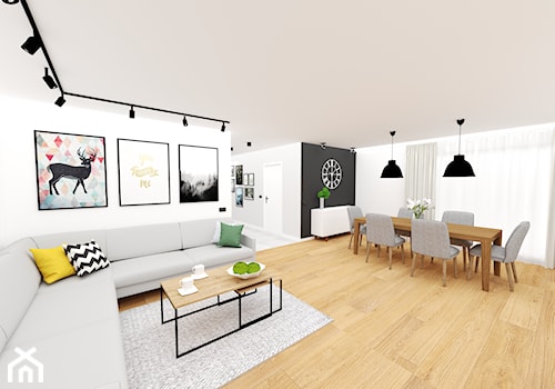 mieszkanie 13 - Duży biały czarny salon z jadalnią - zdjęcie od projekt ka