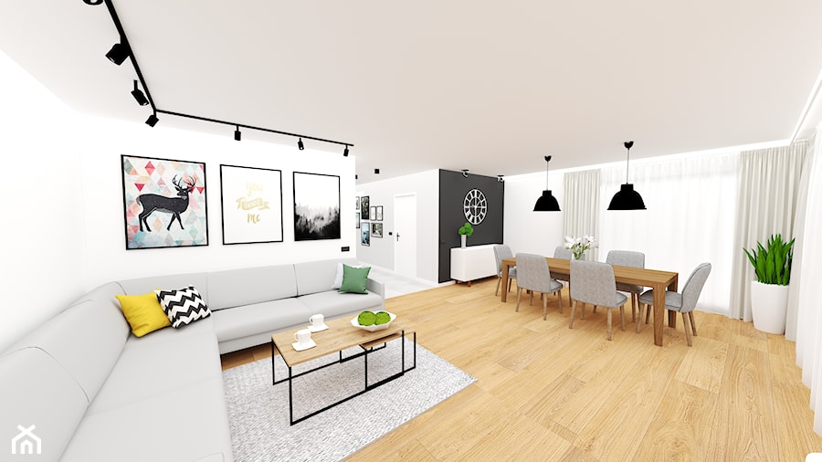 mieszkanie 13 - Duży biały czarny salon z jadalnią - zdjęcie od projekt ka