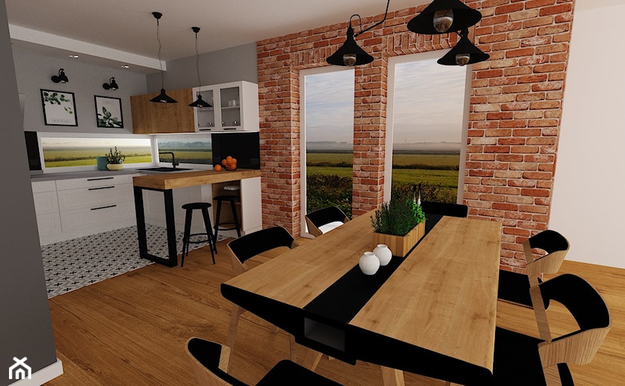 kuchnia 17 - Duża biała szara jadalnia w kuchni, styl skandynawski - zdjęcie od projekt ka