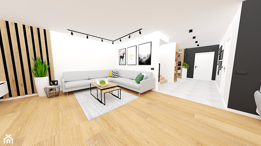 mieszkanie 13 - Duży biały czarny salon - zdjęcie od projekt ka