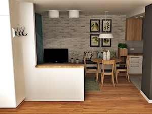 mieszkanie 2 - Mała biała szara jadalnia w salonie w kuchni - zdjęcie od projekt ka