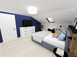 mieszkanie 15 - Średnia biała niebieska sypialnia na poddaszu, styl nowoczesny - zdjęcie od projekt ka