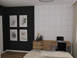 mieszkanie 11 - Mała biała czarna szara z biurkiem sypialnia, styl nowoczesny - zdjęcie od projekt ka