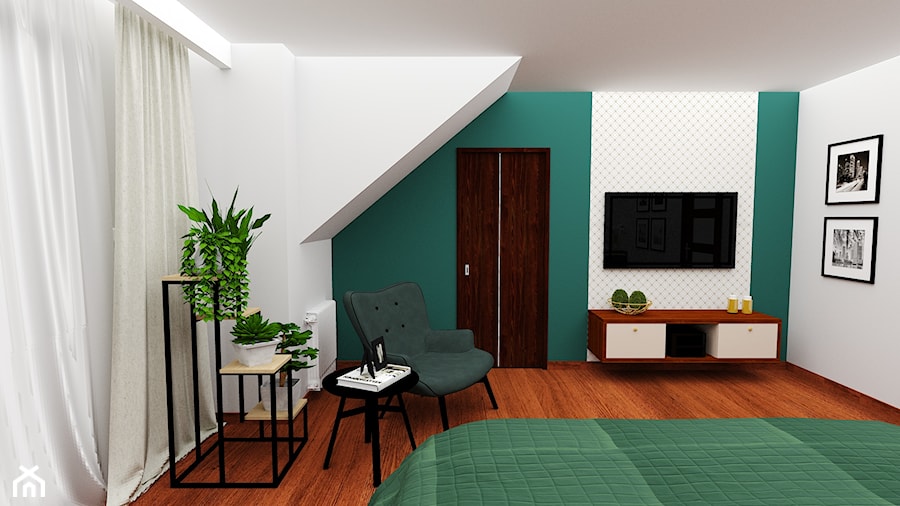 sypialnia 1 - Duża biała niebieska sypialnia na poddaszu, styl nowoczesny - zdjęcie od projekt ka