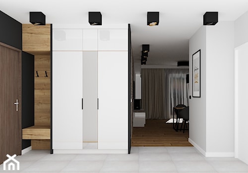 mieszkanie 11 - Duży z wieszakiem biały czarny hol / przedpokój, styl nowoczesny - zdjęcie od projekt ka