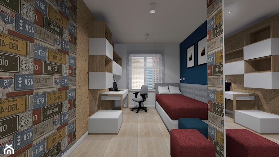 Pokój nastolatka - Średni szary niebieski pokój dziecka dla nastolatka dla chłopca dla dziewczynki, styl nowoczesny - zdjęcie od wrk-projekt&home