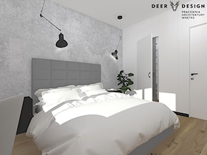 Szarość, drewno, biel i czerń - połączenie idealne - Mała biała szara z biurkiem sypialnia, styl nowoczesny - zdjęcie od Deer Design