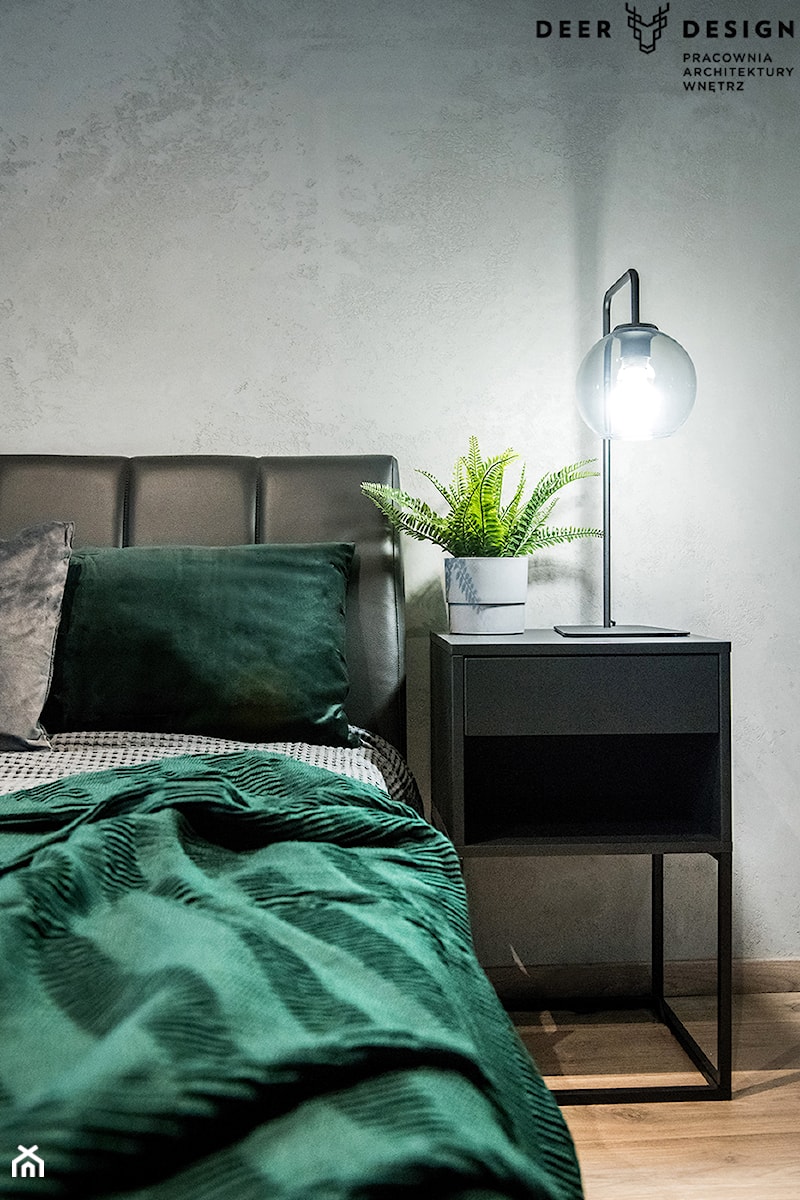 Siła szarości - Mała szara sypialnia, styl minimalistyczny - zdjęcie od Deer Design