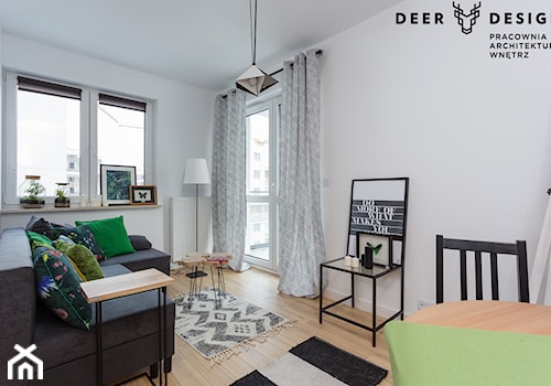 Zielono mi, czyli wiosenne mieszkanie dla singla na warszawskiej Woli - Mały biały salon z jadalnią, styl nowoczesny - zdjęcie od Deer Design