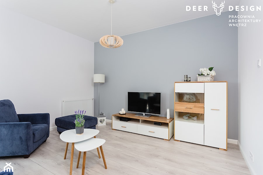 Dwupoziomowe mieszkanie w stylu skandynawskim - Salon, styl skandynawski - zdjęcie od Deer Design