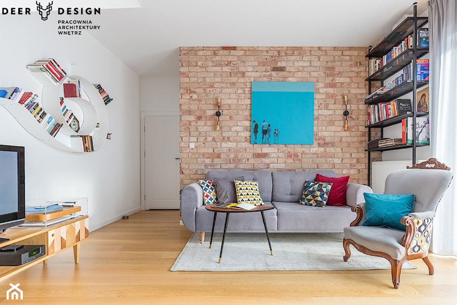 Dwupoziomowe mieszkanie w kolor ubrane - Salon, styl industrialny - zdjęcie od Deer Design