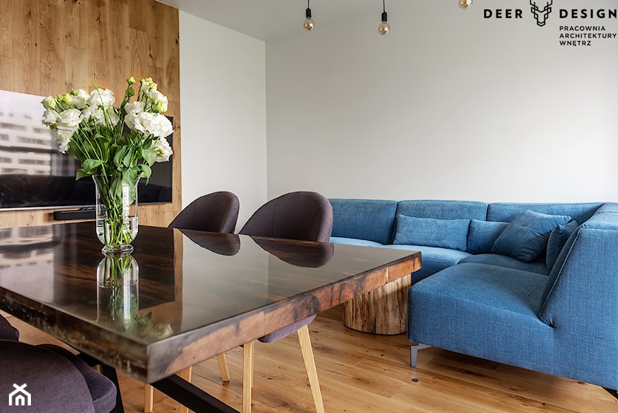 Soft loft i drewno - Salon, styl skandynawski - zdjęcie od Deer Design