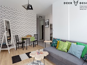 Zielono mi, czyli wiosenne mieszkanie dla singla na warszawskiej Woli - Mały biały szary salon z jadalnią, styl nowoczesny - zdjęcie od Deer Design