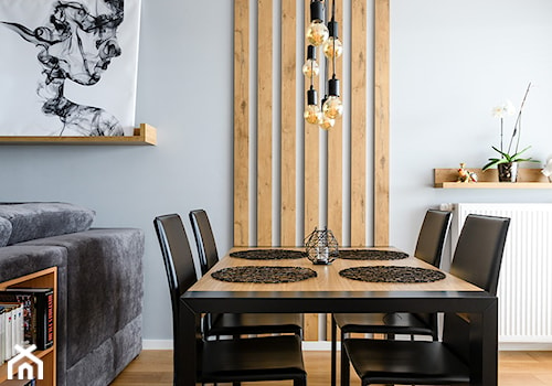 Przytulne mieszkanie w męskim wydaniu - Średnia szara jadalnia w salonie, styl skandynawski - zdjęcie od Deer Design