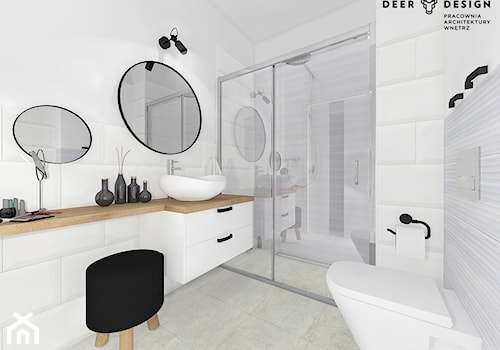 Biała łazienka z czarnymi dodatkami - Średnia bez okna łazienka, styl skandynawski - zdjęcie od Deer Design