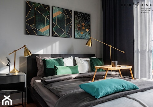 Skandynawski komfort - Mała szara sypialnia, styl skandynawski - zdjęcie od Deer Design