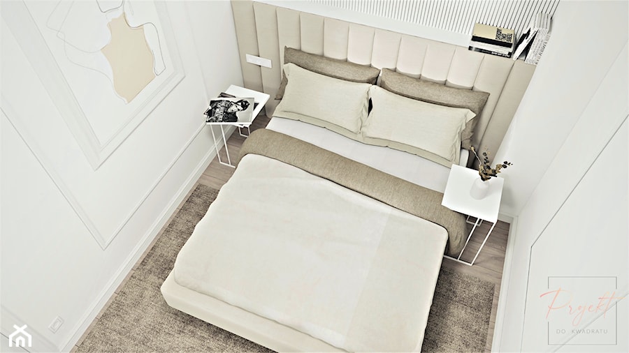 Łóżko z tapicerowanym zagłówkiem - zdjęcie od Projekt do kwadratu