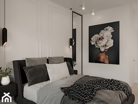 Aranżacje wnętrz - Sypialnia: #7 - Średnia biała sypialnia, styl nowoczesny - Katarzyna Piotrowska. Przeglądaj, dodawaj i zapisuj najlepsze zdjęcia, pomysły i inspiracje designerskie. W bazie mamy już prawie milion fotografii!