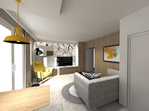 Projekt kawalerki - Mały beżowy salon, styl glamour - zdjęcie od Art House Studio