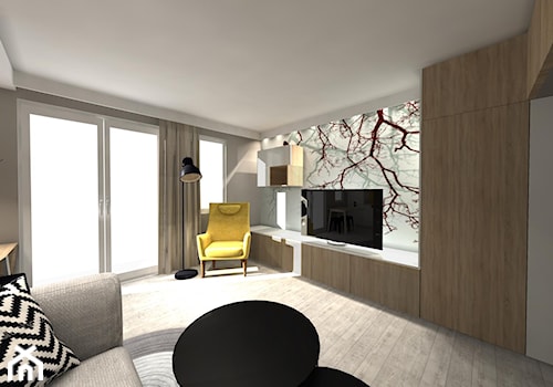 Projekt kawalerki - Duży szary salon z jadalnią, styl glamour - zdjęcie od Art House Studio
