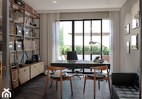 GDYŃSKI APARTAMENT - Średnie w osobnym pomieszczeniu z sofą szare biuro, styl tradycyjny - zdjęcie od BIZZONARCH