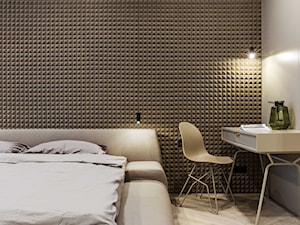 Contemporary art style - Średnia biała brązowa z biurkiem sypialnia, styl minimalistyczny - zdjęcie od Home design HD-m2