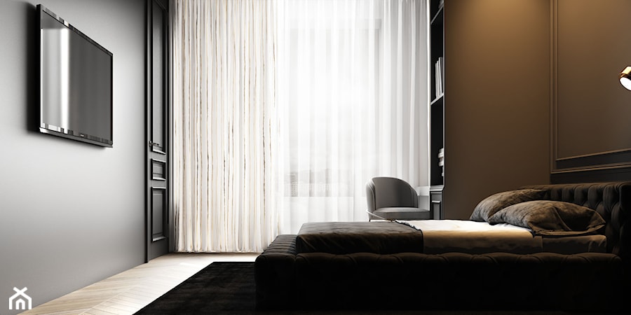 Nowoczesny klasyk - Średnia czarna szara z biurkiem sypialnia - zdjęcie od Home design HD-m2
