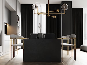 Nowoczesny klasyk - Średnia otwarta z salonem z kamiennym blatem czarna szara z zabudowaną lodówką kuchnia dwurzędowa z oknem - zdjęcie od Home design HD-m2