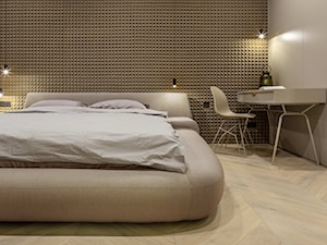 Contemporary art style - Średnia beżowa biała z biurkiem sypialnia, styl minimalistyczny - zdjęcie od Home design HD-m2