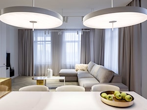 Contemporary art style - Średni biały salon z jadalnią, styl minimalistyczny - zdjęcie od Home design HD-m2
