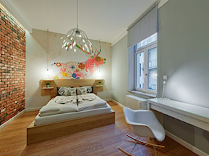 Apartament InsideKraków - Średnia szara z biurkiem sypialnia, styl skandynawski - zdjęcie od Projektownia