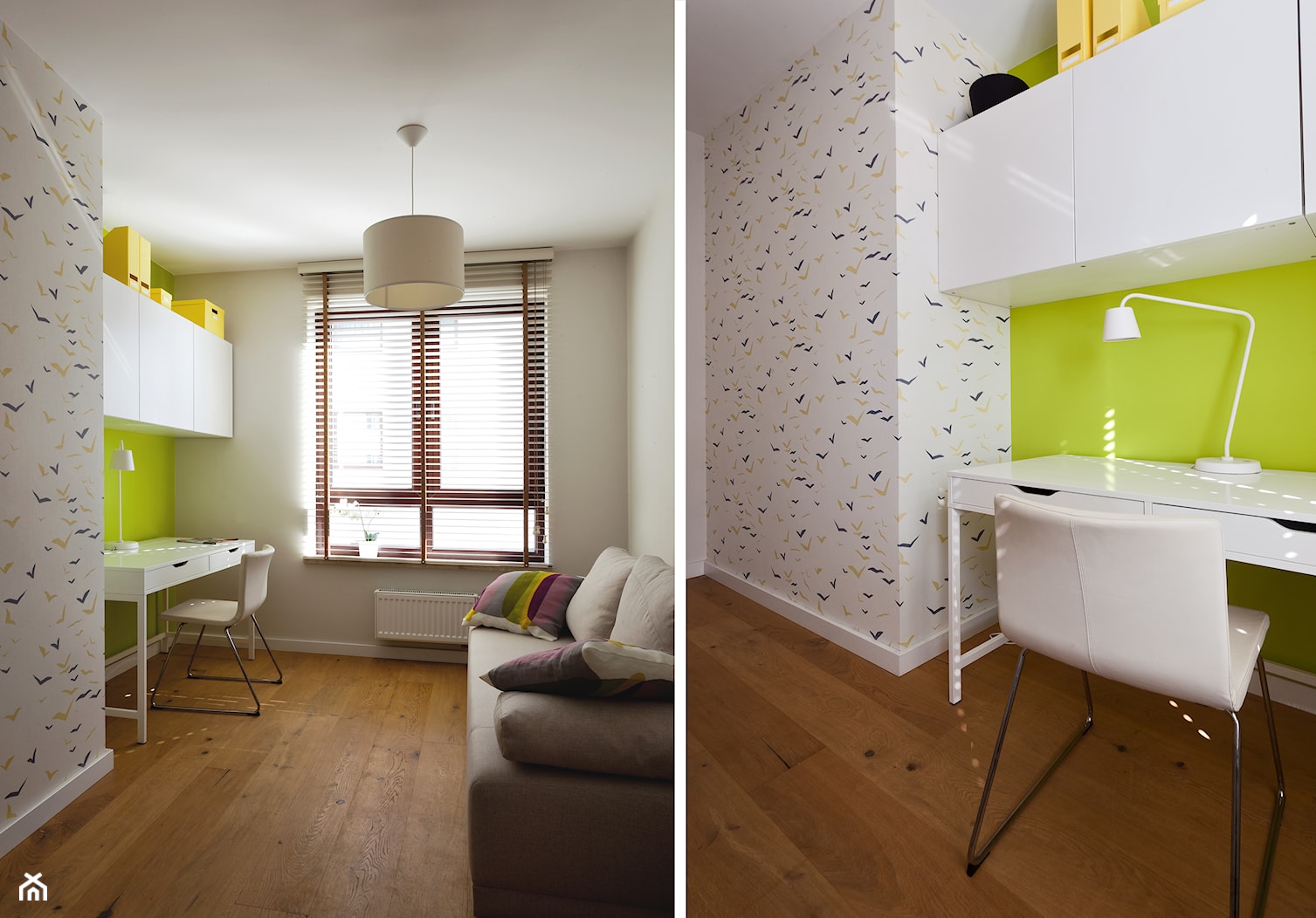 Apartament letni w Kątach Rybackich - Mała szara zielona z biurkiem sypialnia, styl nowoczesny - zdjęcie od InteriorIdea - Homebook