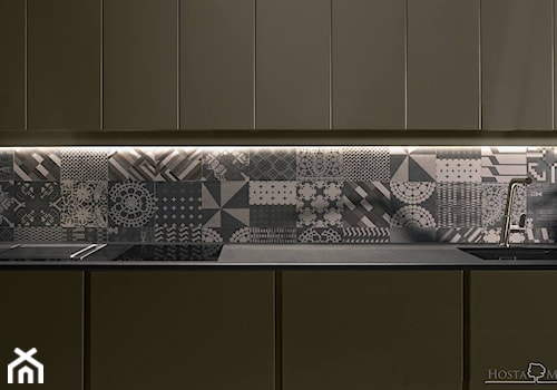 Realizacje - Mała otwarta szara z zabudowaną lodówką z podblatowym zlewozmywakiem kuchnia jednorzędowa, styl nowoczesny - zdjęcie od HOSTA MEBLE