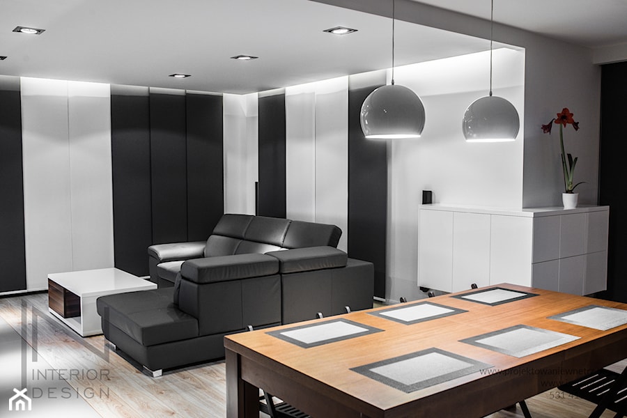 Dom w szarościach - Średni biały czarny salon z jadalnią, styl nowoczesny - zdjęcie od IN Interior Design