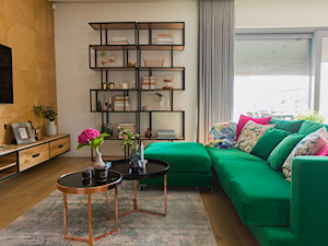 Zielono mi - Średni biały salon z tarasem / balkonem z bibiloteczką, styl nowoczesny - zdjęcie od Izabela Śmigórska - projektowanie wnętrz