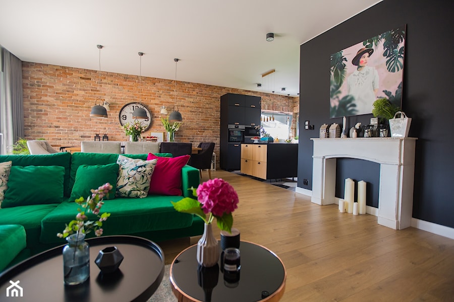 Zielono mi - Średni czarny salon z kuchnią z jadalnią, styl nowoczesny - zdjęcie od Izabela Śmigórska - projektowanie wnętrz