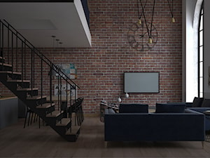 Loft - Średni szary salon z kuchnią z jadalnią - zdjęcie od kfprojekty
