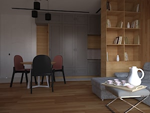 Małe mieszkanie w kobiecym stylu - Mały szary salon z jadalnią - zdjęcie od kfprojekty