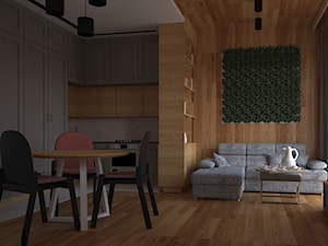 Małe mieszkanie w kobiecym stylu - Średni szary salon z kuchnią z jadalnią - zdjęcie od kfprojekty