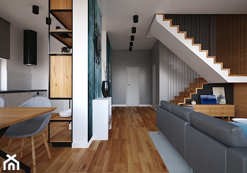 Dom w stylu nowoczesnym - Mały szary salon z kuchnią z jadalnią, styl nowoczesny - zdjęcie od kfprojekty