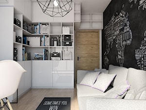 Projekt mieszkania 90 m2 w Krakowie - Małe w osobnym pomieszczeniu z sofą czarne żółte biuro, styl nowoczesny - zdjęcie od pim concept