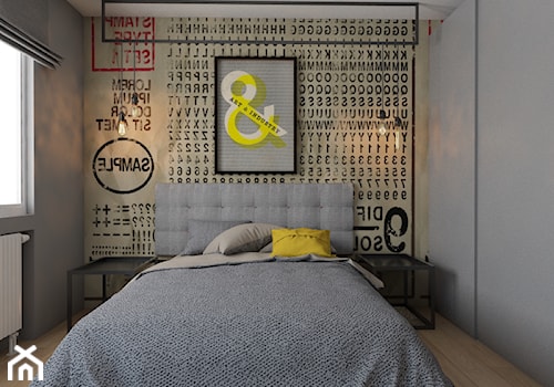 Projekt Mieszkania w stylu industrialnym Kraków - Mała szara sypialnia, styl industrialny - zdjęcie od pim concept