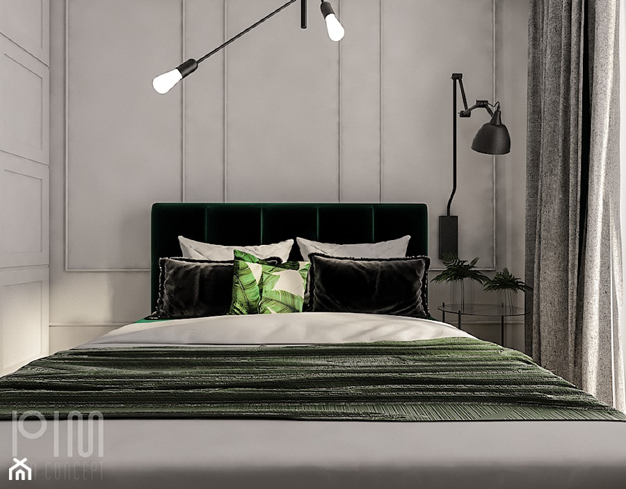 Projekt mieszkania 50m2, Kraków, Zabłocie - Mała szara sypialnia, styl tradycyjny - zdjęcie od pim concept