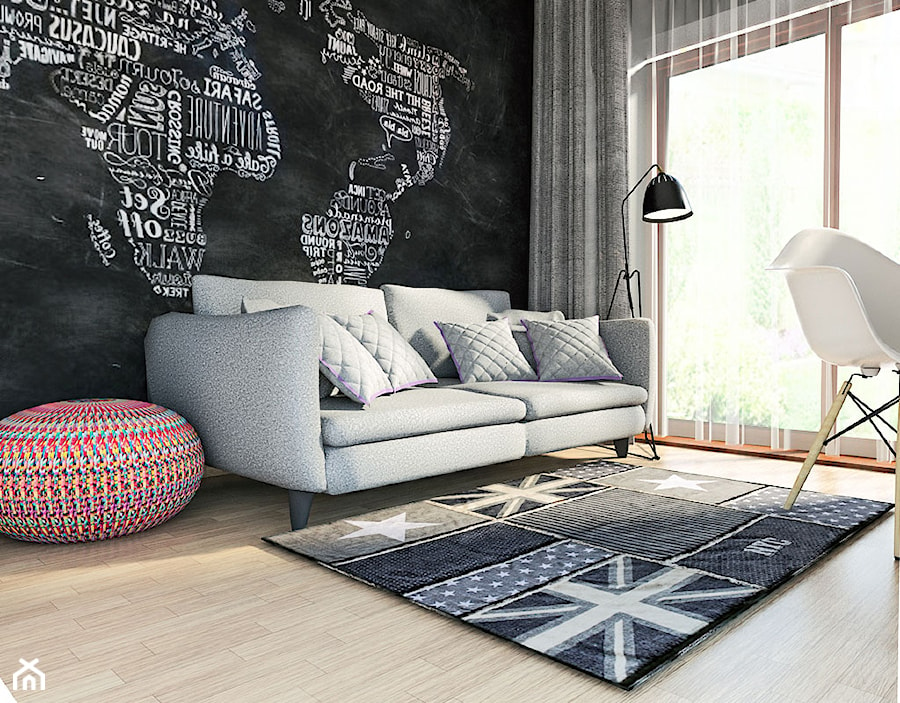 Projekt mieszkania 90 m2 w Krakowie - Średni czarny szary salon, styl nowoczesny - zdjęcie od pim concept