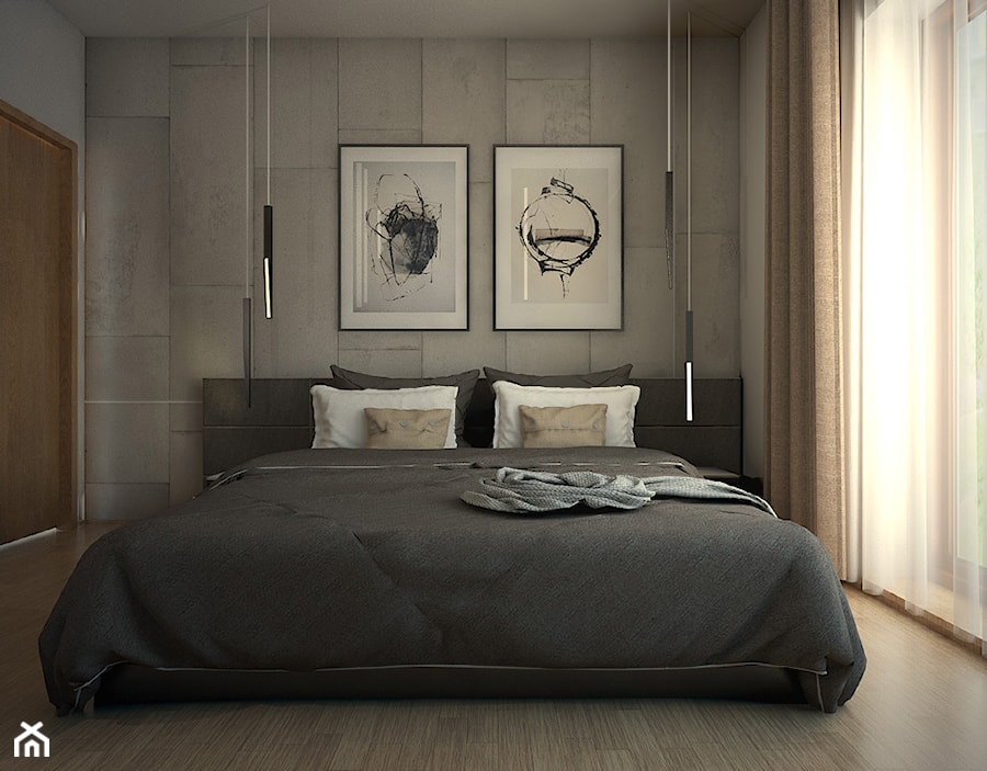 Projekt mieszkania 90 m2 w Krakowie - Średnia biała sypialnia z balkonem / tarasem, styl nowoczesny - zdjęcie od pim concept