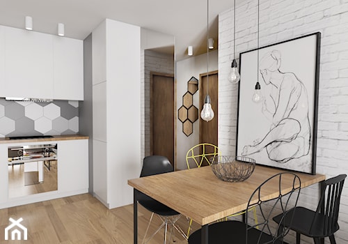Mieszkanie 50m2, Kraków - Średnia biała szara jadalnia w kuchni, styl skandynawski - zdjęcie od pim concept
