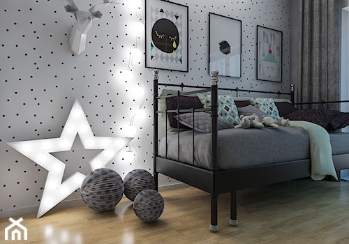 Projekt mieszkania 90 m2 w Krakowie - Mały biały czarny pokój dziecka dla dziecka dla nastolatka dla chłopca dla dziewczynki, styl nowoczesny - zdjęcie od pim concept
